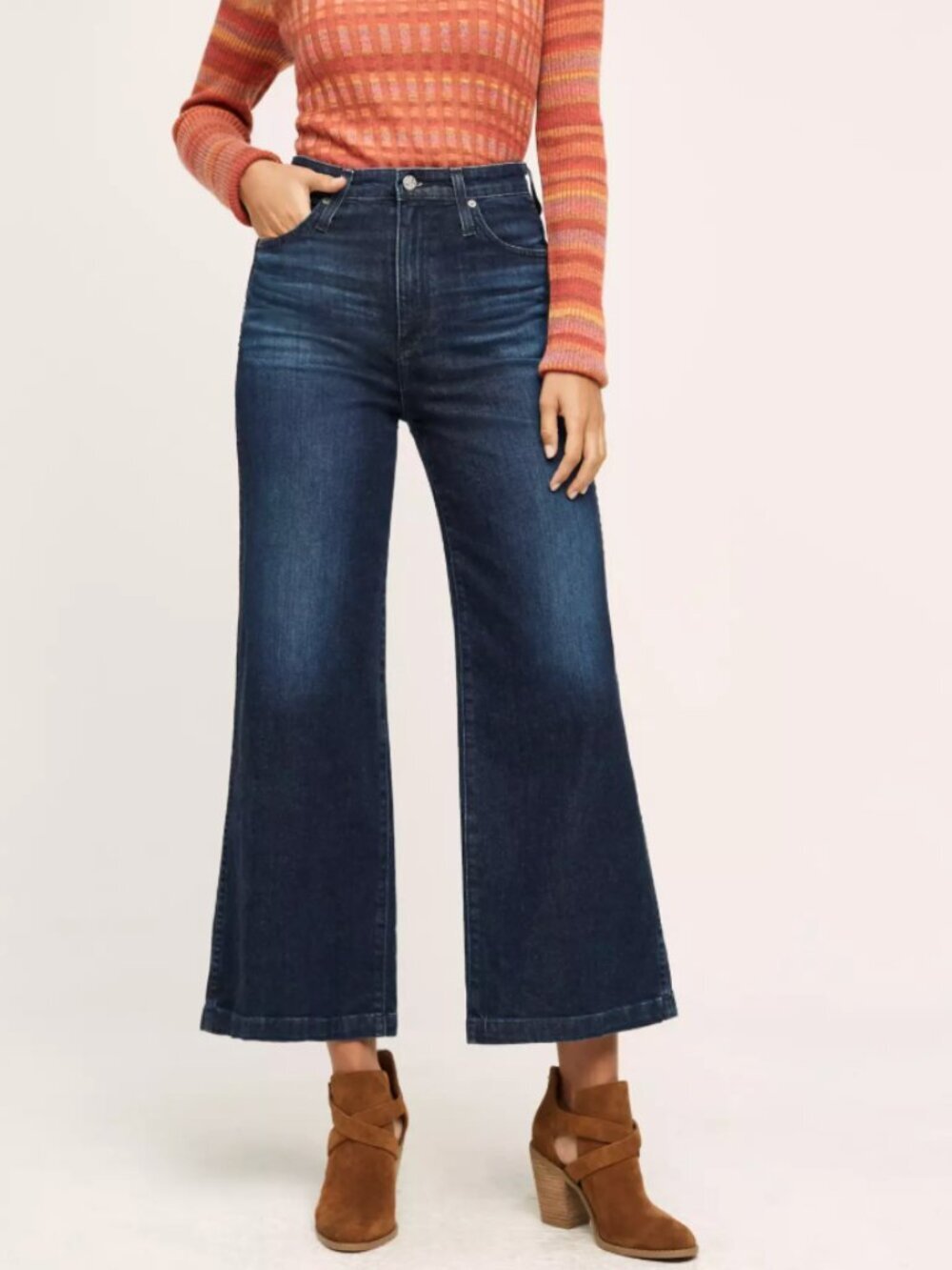 AG Adriano Goldschmied Yvette High-Rise Wide Leg Ankle Jean, Dark Blue Wash, 25R